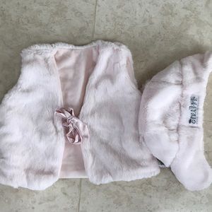 6-12 Little giraffe pink fur vest & trapper hat